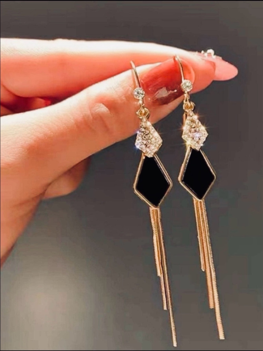 Gold and Black Geometric Rhinestobe Drop Earrings NEW 🏷️